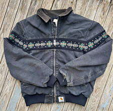 Vintage Carhartt Men's XL Gray Lined Full-Zip Bomber Jacket Aztec Geometric picture