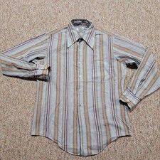 Gimbels Own Parkleigh Shirt Mens 15.5 Blue Striped Vintage Dagger Collar 70s picture