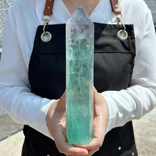 2.37Lb Natural Fluorite Quartz Obelisk Crystal Wand Point Healing A2220 picture