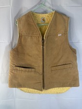 Vintage 1980s Carhartt Duck Canvas Sherpa Lined Fleece Work Vest Size Large USA picture