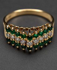 Women's Effy 14K Yellow Gold Emerald & Diamond Ring Size 7.25 picture