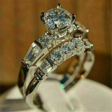 Bridal Wedding Ring Set 3.25Ct Round Cut Diamond Solid 14k White Gold in Size 7 picture
