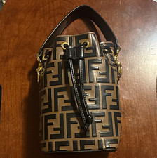 Fendi Zucca FF Logo Brown/Black Bucket Drawstring Top Handle Bag Gold HW picture
