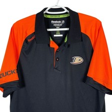 Reebok Center Ice Anaheim Ducks NHL Polo Shirt Mens L Black Orange picture