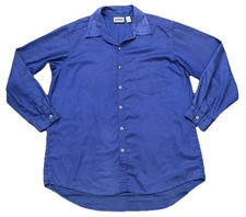 Chico's Design Sz 2 Blue Button Front Blouse Shirt Long Sleeve Polyester Womens picture