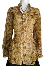 Vintage Coldwater Creek Plus 2X Beige Brown Abstract Print Button Up Tunic Blous picture