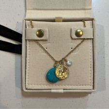 NWT Mayamar Gold and Blue Pendant Necklace with Intricate Detailing picture
