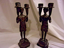 Bronze Blackamoor Double Candlestick Candle Holder Nubian Servant Moorish 11 1/2 picture