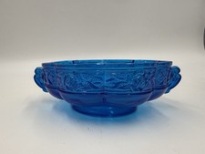 Vintage Jeannette Glass Aztec Rose Cobalt Blue 2 Handle Bowl MCM 1950s picture