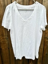 J Jill Pima slub knit v-neck t-shirt tee M  Basic white Short Sleeves picture