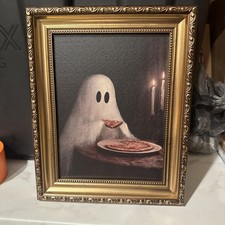 Viral Ghost With Eating Pizza By Candlelight Wall Art Picture Halloween 8”x10” picture