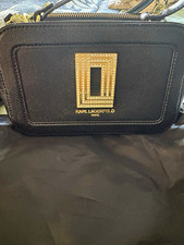 Karl Lagerfeld Paris Black Pebbled Crossbody Bag Gold Hardware Dust Bag picture