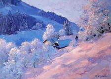 Oil Painting Winter Evening Serdyuk B. Unframed Original Wall Hanging nSerb505 picture