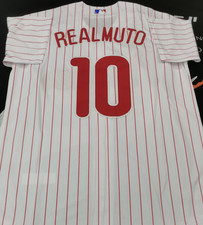 JT Realmuto #10 Phillies White Stripe Cool Base Sewn Stitched Jersey. picture