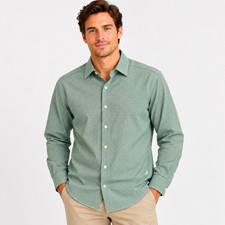 NAVTECH by Nautica Men's Green/White Gingham Stretch Button-Up Shirt S picture