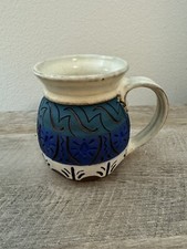 Studio Pottery J. Wasechek Coffee Cup Mug Signed Blue Green picture