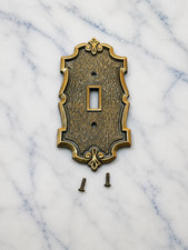 VTG Ornate Victorian/Colonial Revival Fleur-de-Lis Light Switch Plate Brass picture