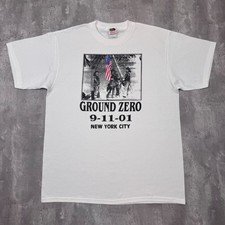 Vintage 9/11 T-Shirt Mens L White Ground Zero First Responders Y2K Hero History picture