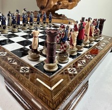 Crusaders Chess Set Hand-Painted Knights Handmade Solid Wooden Board 🎁 picture