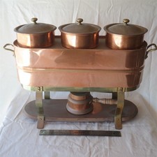 Vtg Waldow Brooklyn NY heavy Copper Triple Chafing Dish Chaffing Brass USA  picture