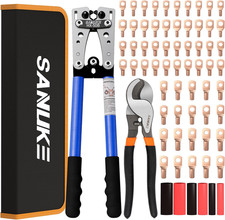 Sanuke Battery Cable Crimper Tool AWG10-1/0, Wire Cutter, 60Pcs Copper Lugs picture