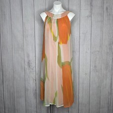 VTG Joseph Magnin Silk Chiffon Floral Watercolour Dress 60s 70s Mod, S/M picture