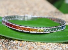 12 Ct Lab Created Rainbow Sapphire Women's Tennis Bracelet 14k White Gold Plated picture