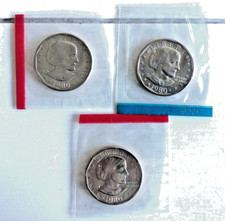 1980 P D & S Mint Cello BU UNC Susan B Anthony Dollars 3 US Coin Set BU picture