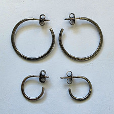 James Avery 2 Pair Sterling Silver Round Hoop Earrings Set, Butterfly Back picture