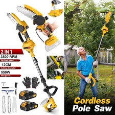 2 in1 Cordless Pole Saw Brushless Mini Chainsaw for Tree Trimming w/ 2 Batteries picture