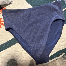 Land’s End High Waisted Swim Bottoms size 12. Pretty Metallic Blue. picture