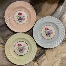 Aynsley Bone China England Pastel Swirl Floral 8” Salad Plates Peach Green Blue picture