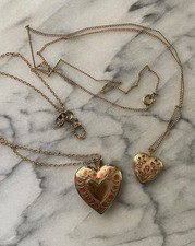 Vintage Pair 14KGF Heart Locket Necklaces Princess Pride Creations EUC picture