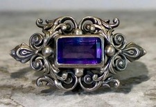 Mid Century Mexican Sterling Silver Amethyst Statement Brooch Pin Pre 1948  picture