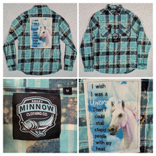 New Angry Minnow Vintage Plaid Flannel Shirt Men's M Unicorn Button Up Bleach picture