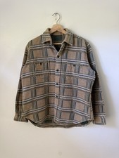 Vintage 60s Champion China Heavy Flannel Camp Blanket Shirt Tan Green Plaid M/L picture