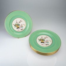 Set 6 Antique Lenox Green Band Enameled Asian Chinoiserie 8.5