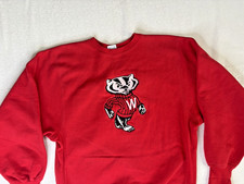 Vtg Champion Reverse Weave UW Madison Bucky Wisconsin Crew Neck Sweatshirt Red picture