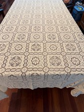 Vintage Crochet Ecru Lace Floral Geometric bedspread picture