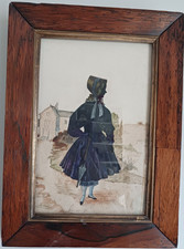 Antique 19th C. Watercolor Silhouette Lady in landscape Orig. Rosewood Frame picture