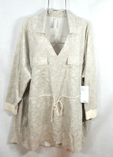 Athleta Zuma Women’s Shirt Dress 2X Beige V-Neck Button Front Tie Waist Cozy NWT picture