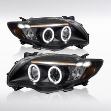 Fit 2009-2010 Toyota Corolla Black LED Halo Projector Headlights Lamp Left+Right picture