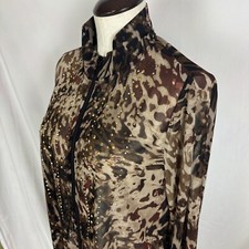 NEW Chico's Travelers Jacket Sz 1, MEDIUM 8 Animal Gold Studded Zipper Sheer picture