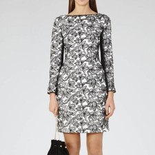 Reiss Celia Black Lace Overlay White Long Sleeve Sheath Cocktail Dress Women's 6 picture