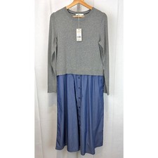 NWT BODEN Radnor Mixed Media Midi Dress K0430 Layered Look Gray Blue UK 10 US 6 picture