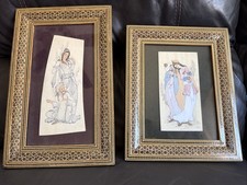 Antique Set Of Arabic Motive Painting Selulloid Bonn Panel With Wood/bonn Frame picture