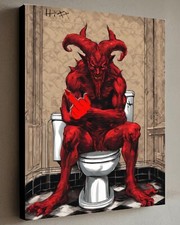 Satan Red Devil On The Toilet 40x30CM painting HITT Signed Art w/COA  picture