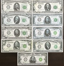 Reproduction 1934 Federal Reserve Notes $5 -$10,000 Set Read Description Below picture