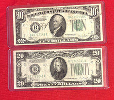 Circulated, Lot of 2: 1934 C $10 Federal Note and 1934 A $20 Federal notes picture