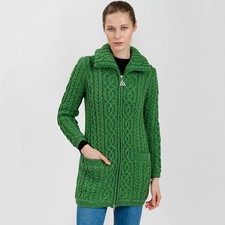 SAOL Irish Aran Zip Women's 100% Merino Wool Cardigan Sweater Coat with Pockets picture